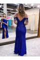 Cold Shoulder Sleeveless Long Floor Length Velvet Sequin Evening Dress with Slit