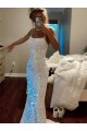 Long Spaghetti Straps Sleeveless Sweep Train Velvet Sequin Evening Dress