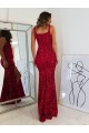 Square Neck Sleeveless Long Velvet Sequin Evening Dress with Slit