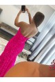 Strapless Sleeveless Long Sweep Train Velvet Sequin Evening Dress with Side Slit