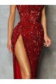 Strapless Sleeveless Long Floor Length Velvet Sequin Evening Dress High Side Slit