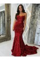 Sweetheart Sleeveless Long Court Train Velvet Sequin Evening Dress