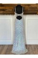 V-Neck Sleeveless Long Sweep Train Velvet Sequin Evening Dress