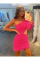 One Shoulder Long Sleeves Short Velvet Sequin Evening Dress