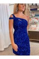 Velvet Sequin One Shoulder Sleeveless Short Evening Dress