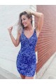 Short Velvet Sequin V-Neck Sleeveless Evening Dress