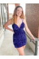 Sleeveless Short Velvet Sequin V-Neck Evening Dress
