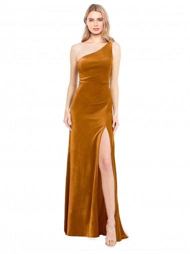 Sleek One Shoulder Long Velvet Evening Dress