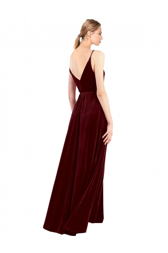 Faux Wrap V-Neck Sleek Long Velvet Evening Dress
