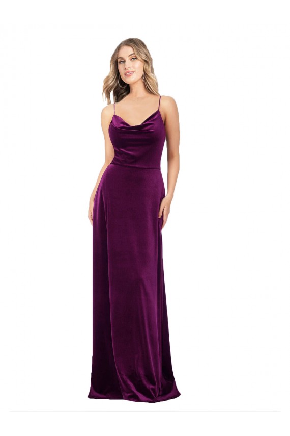 Draped Neckline Spaghetti Straps Velvet Evening Dress