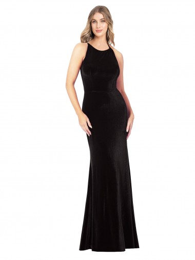Vintage Velvet High Neck Evening Dress with Strappy Back