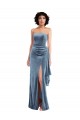 Strapless Velvet Evening Maxi Dress with Draped Skirt