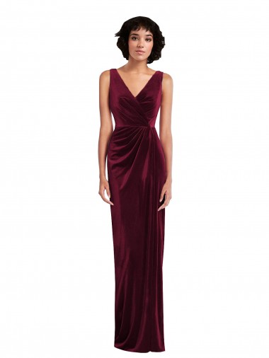 Draped Skirt Faux Wrap Velvet Evening Maxi Dress