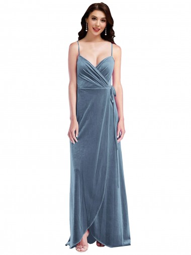 Velvet Wrap Evening Maxi Dress with Pockets