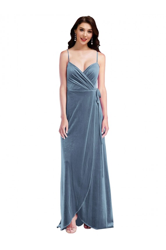 Velvet Wrap Evening Maxi Dress with Pockets