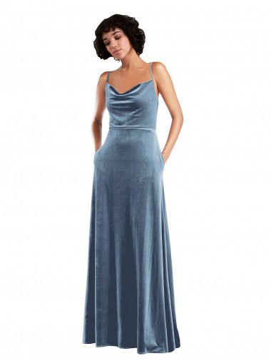 Sleek Cowl Neck Velvet Evening Maxi Dress with Pockets