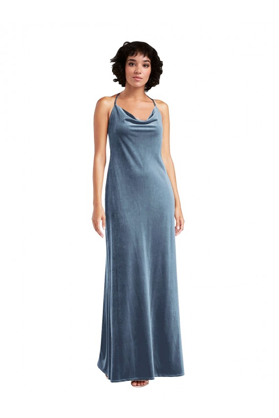 Cowl Neck Velvet Maxi Slip Evening Dress