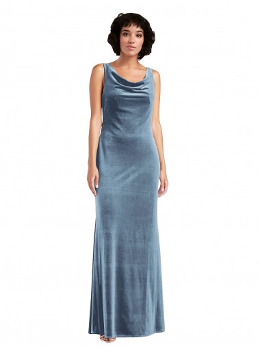 Floor Length Cowl Neck Long Stretch Velvet Evening Maxi Dress