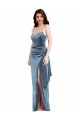Spaghetti Strap Velvet Evening Maxi Dress with Draped Skirt