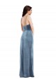 Spaghetti Strap Velvet Evening Maxi Dress with Draped Skirt