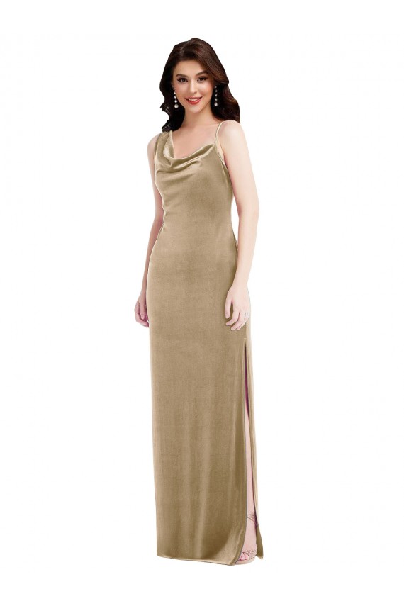 One Shoulder Velvet Maxi Semi Evening Dress with Side Slit