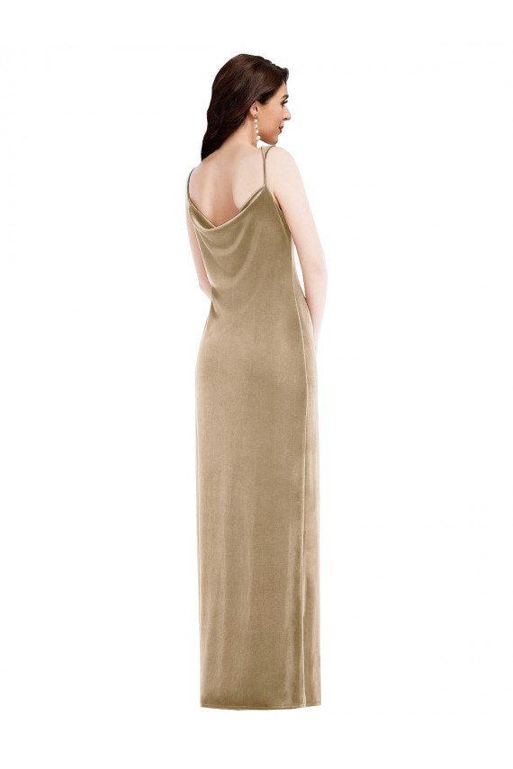 One Shoulder Velvet Maxi Semi Evening Dress with Side Slit
