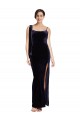 Long Velvet Evening Dress with Side Thigh Split and Shoulder Tie