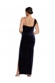 Long Velvet Evening Dress with Side Thigh Split and Shoulder Tie
