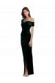 Long Asymmetric Neckline Ruched Velvet Evening Dress